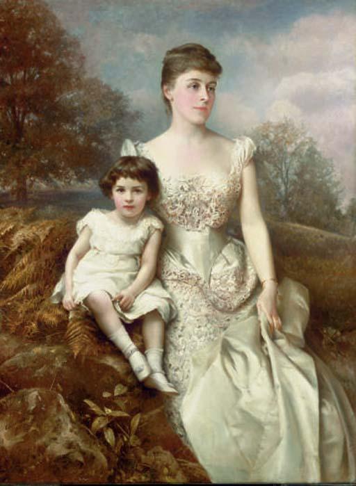 Edward Hughes - Portrait of Mrs. Drury Percy Wormald and her Son in an Autumnal Landscape