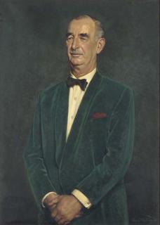 Edward Irvine Halliday, P.R.B.A., R.P. - Portrait of Theodore David Barclay, standing, in a green jacket