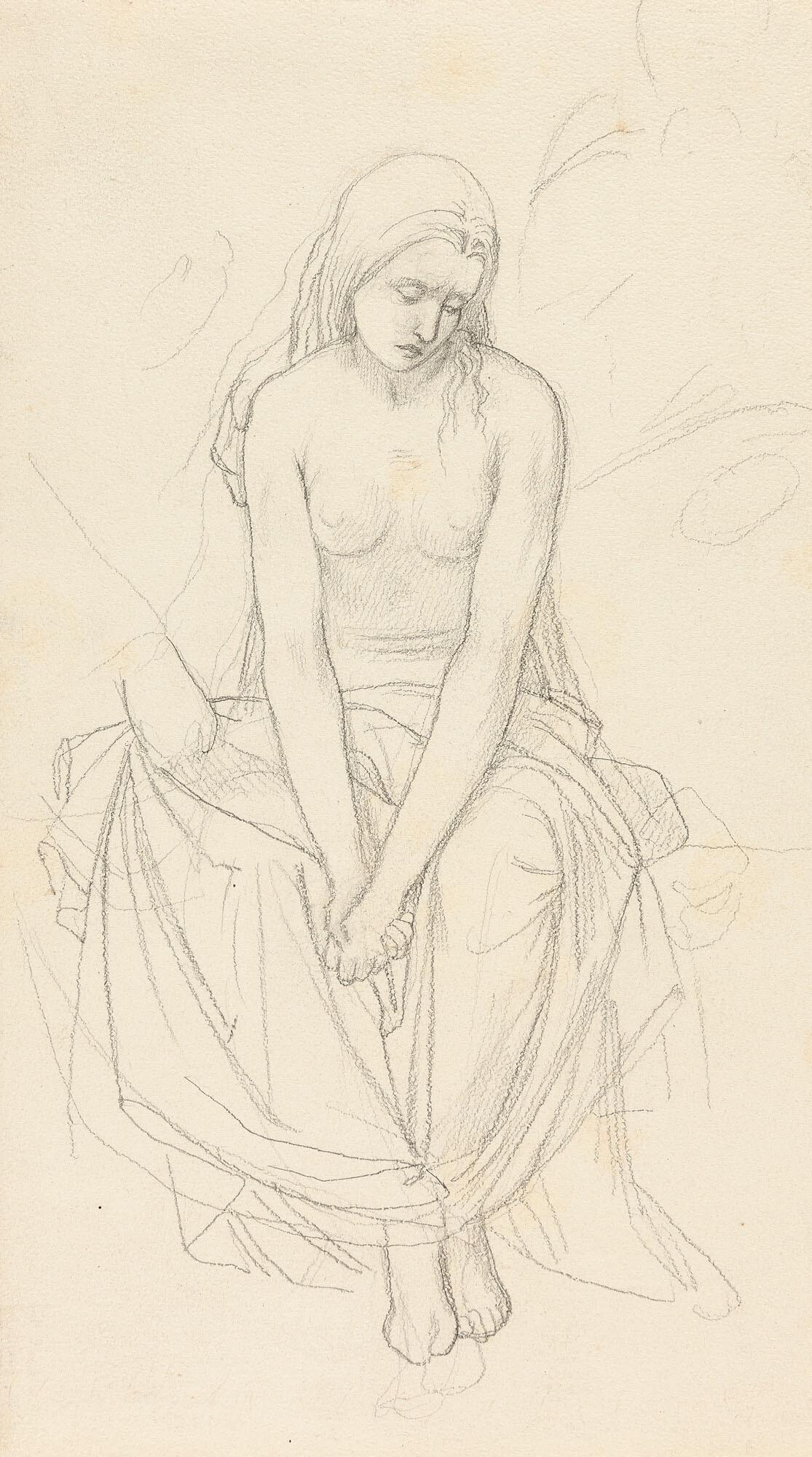 Edward Jakob von Steinle - Halbakt einer sitzenden jungen Frau.