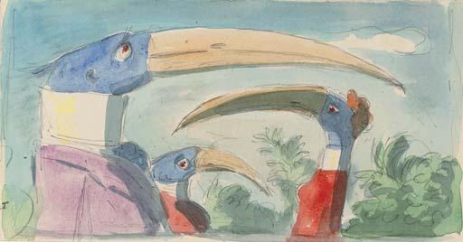 Edward Jeffrey Irving Ardizonne - The watchers (recto) (illustrated) and a church tower (verso)