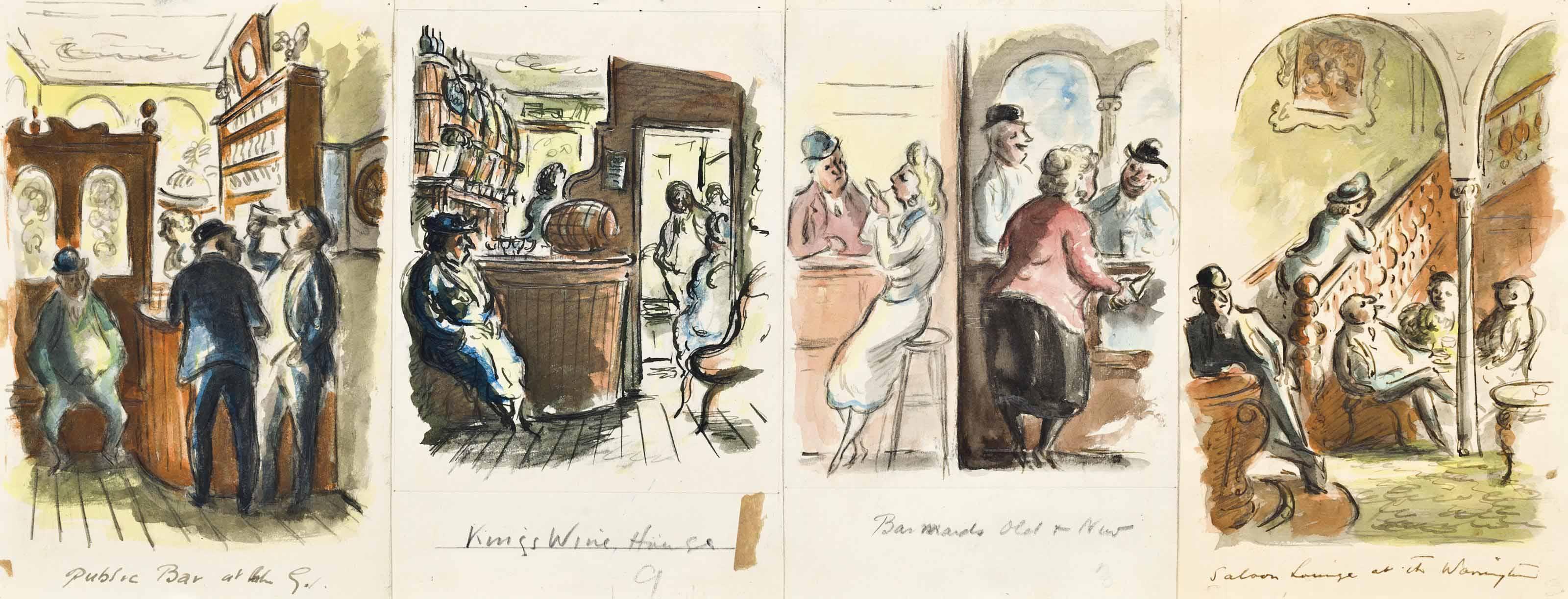 Edward Jeffrey Irving Ardizzone, R.A. - Four illustrations of pub interiors (all illustrated)