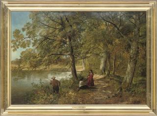 Edward John Cobbett - Figures fishing on a river bank