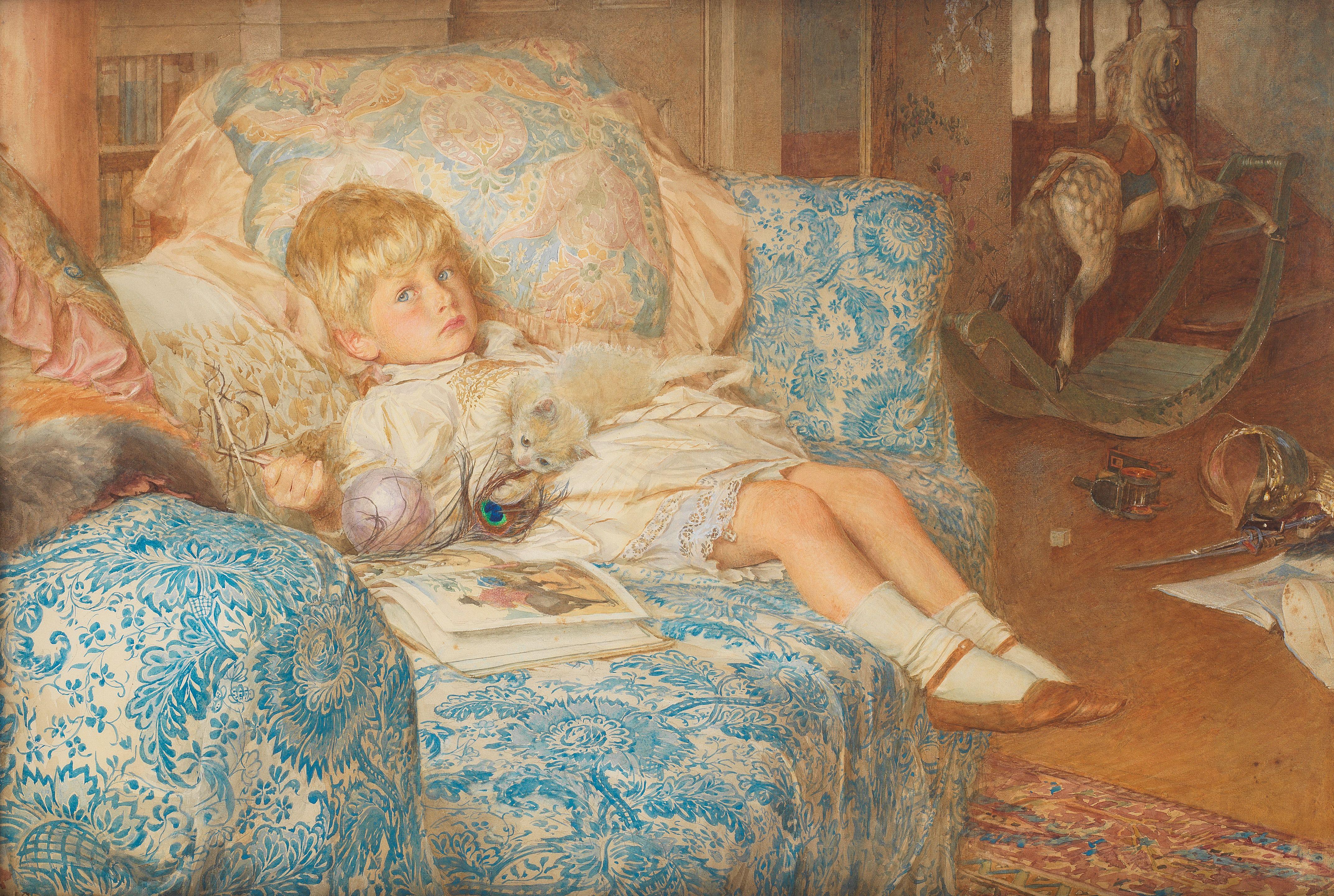 Edward John Gregory - Portrait of Leslie Newall reclining on a sofa
