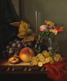 Edward Ladell - Fruit on a tazza with grapes, a peach and a wine glass