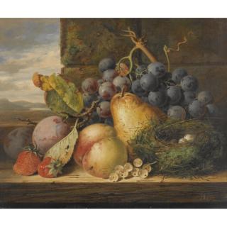 Edward Ladell - Still Life With A Bird\'S Nest, A Pear, A Peach, Grapes, Strawberries And Plumsedward Ladell