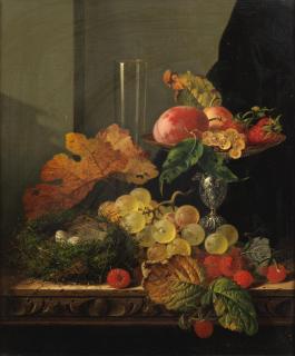 Edward Ladell - Still life with fruit and a bird\'s nest