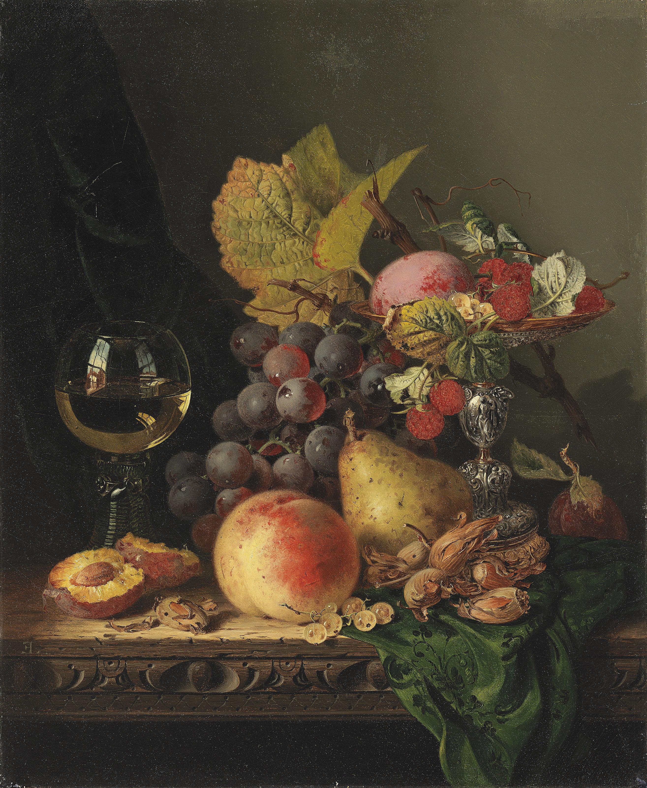 Edward Ladell - Still life with grapes and a glass of wine