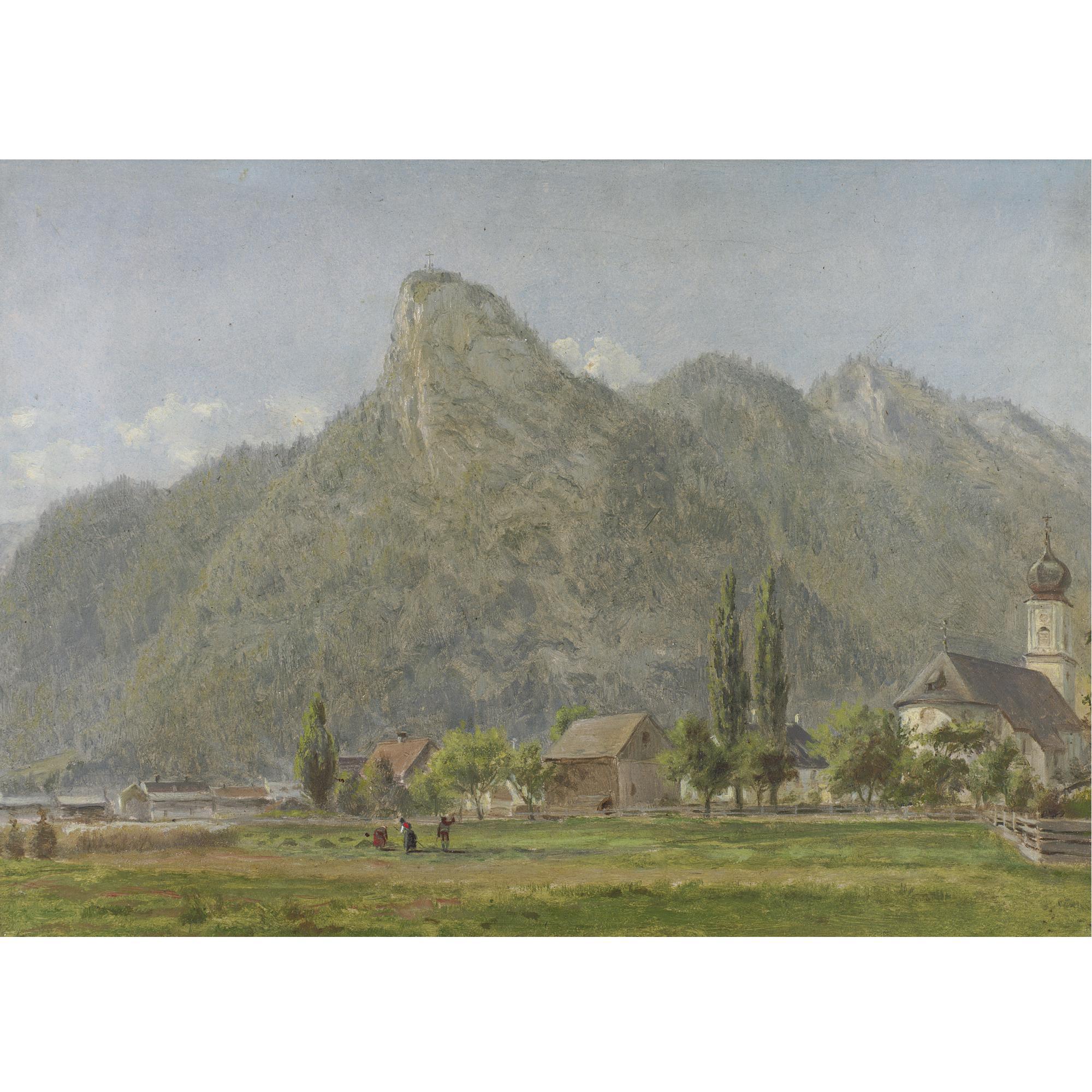 Edward Lamson Henry - The Koeffel & Church At Oberammergau, Bavarian Alps:  A Sketch From Nature