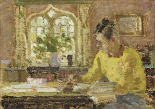 Edward Le Bas, R.A. - Raymond Mortimer, writing at a table in the study of The Bothy, Culham Court, Henley-on-Thames