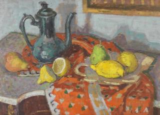 Edward Le Bas - Still Life with Lemons, Pears and Coffee Pot
