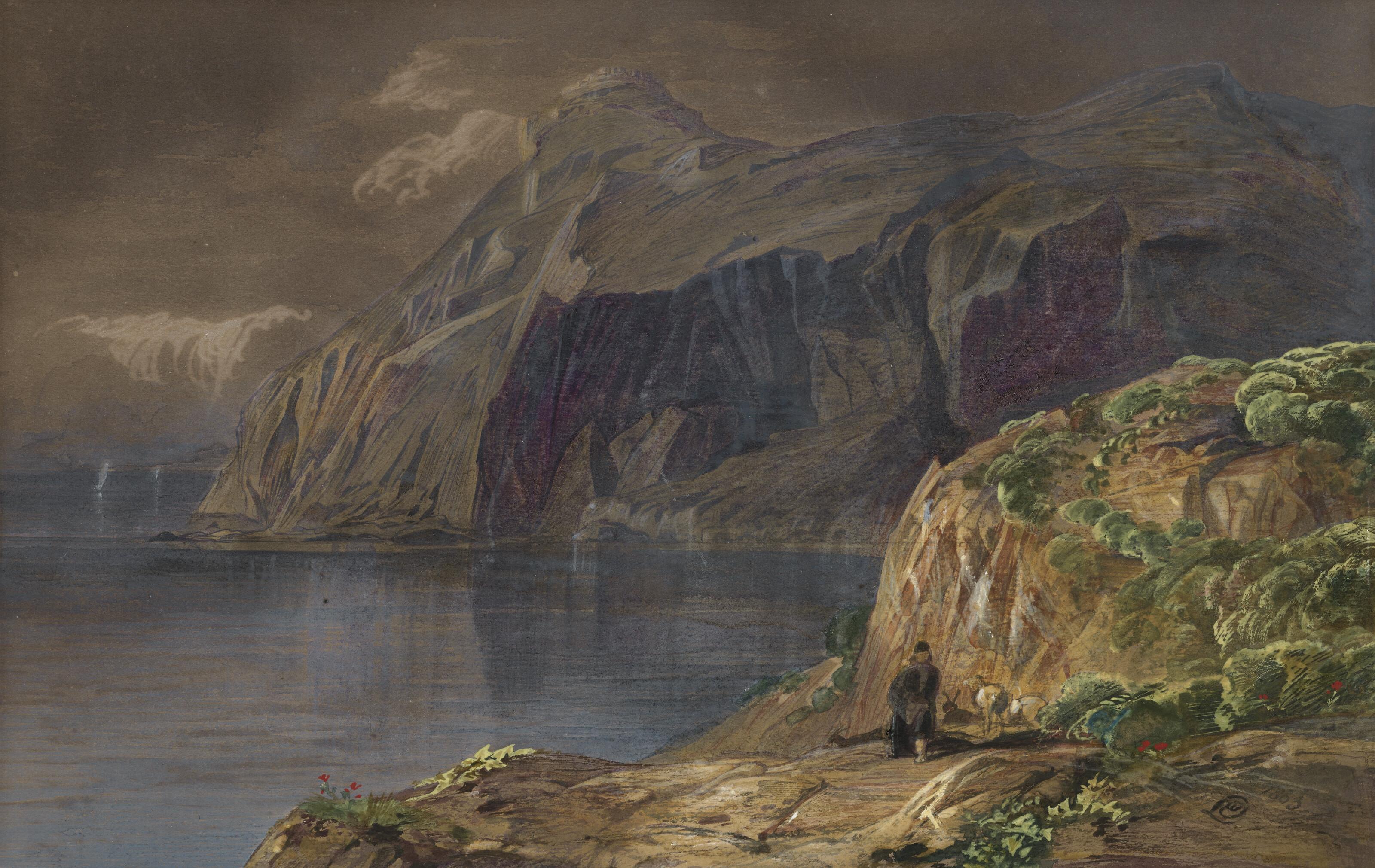 Edward Lear - A distant view of the Castel Sant\' Angelo, Corfú