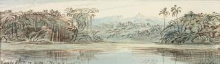 Edward Lear - A view from Kandy railway with Adam\'s Peak on the horizon, Ceylon (Sri Lanka)