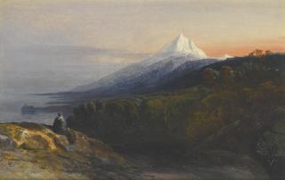 Edward Lear - A View Of Mount Athos And The Pantokrator Monastery, Greece