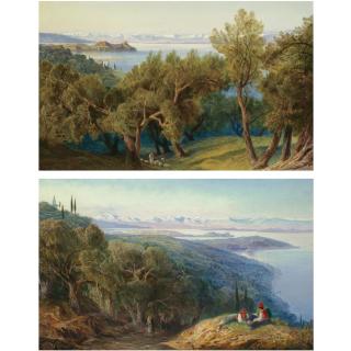 Edward Lear - British Corfu From The Village Of Ascension & Corfu From Gastouri; A Pair