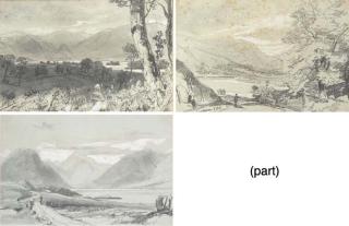 Edward Lear - Derwentwater, looking into the jaws of Borrowdale; Derwentwater (illustrated); Buttermere; Wastdale Head (illustrated); Grassmere looking towards Helm Crag and Steel Fell (illustrated); Bassenthwaite; and Crummockwater
