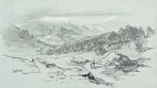 Edward Lear - Figures on the road before Patrica, Italy