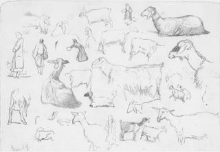 Edward Lear - Studies of Sheep And Herdsmen