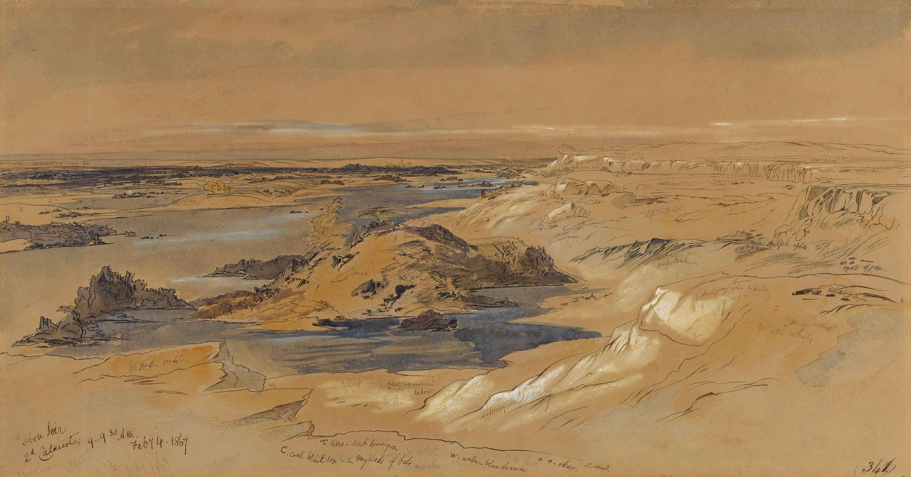 Edward Lear - The River Nile at Abou Seir, the Second Cataract, Egypt