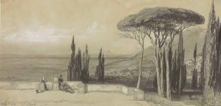 Edward Lear - Tivoli, a view from the Villa d\'Este looking across the Campagna