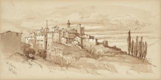 Edward Lear - Tivoli and San Gregorio, a pair the first 7 x 17.2cm (2 3/4 x 6 3/4in); the second 8.6 x 17.2cm (3 3/8 x 6 3/4in). (2)