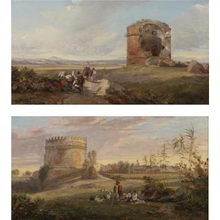 Edward Lear - Tomb Of Cecilia Metella On The Via Appia, Rome And Tor Di Schiavi On The Via Labicana, Rome: Two Paintings