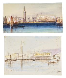 Edward Lear - Two views of Venice from the Bacino