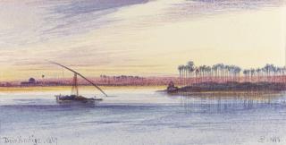 Edward Lear - View of Deir Kadige, on the Nile, Egypt
