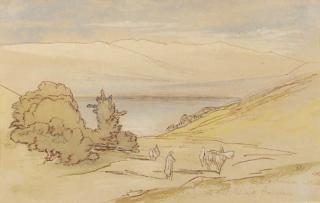 Edward Lear - View Of Lebanon, With A Muleteer In The Foreground And An Extensive Lake View Beyond
