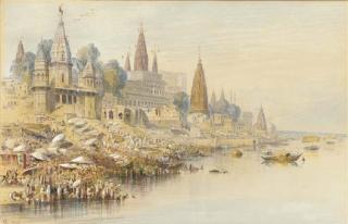 Edward Lear - View of the Ghats at Benares from the river Ganges