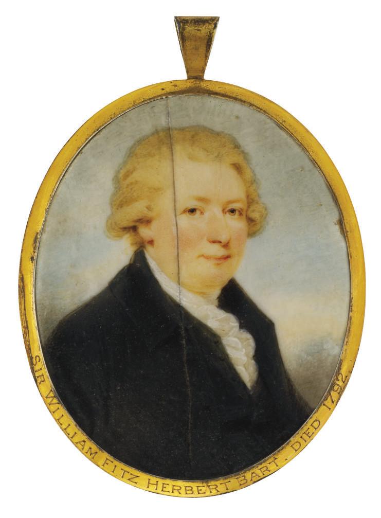 Edward Miles - Sir William FitzHerbert, 1st Bt. (1748-1791), in black coat, waistcoat and white frilled cravat; sky background