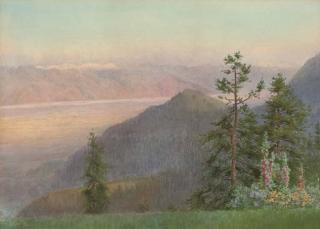 Edward Molyneux - Garden view over looking the Jhelum River; and Sunset in the Lidder Valley, Kashmir