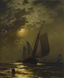 Edward Moran - Fishing Boats In The Moonlight