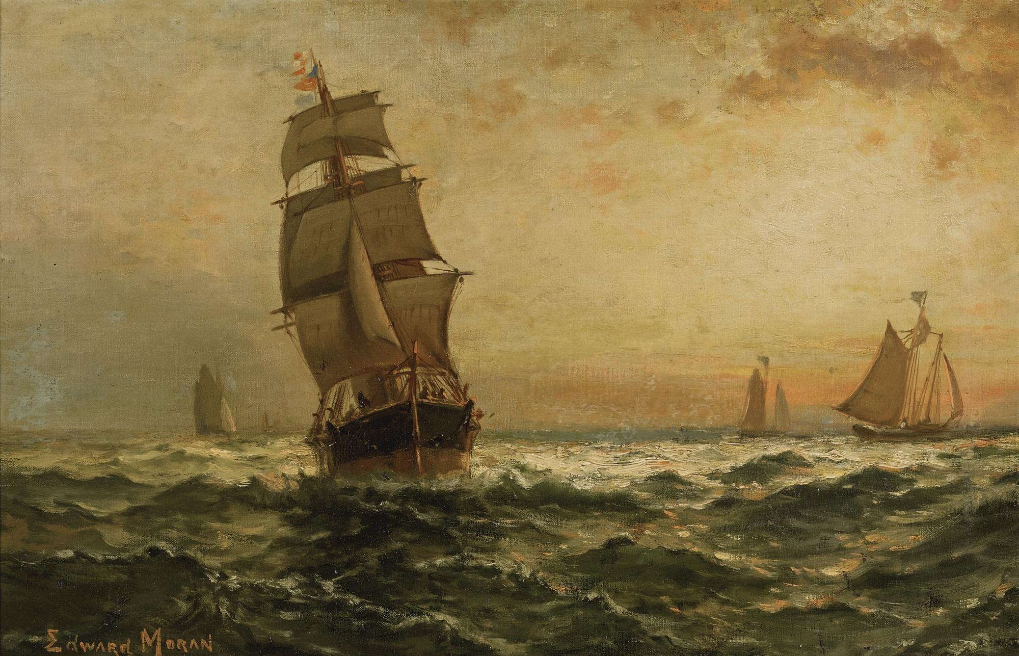 Edward Moran - Sailing At Sunset