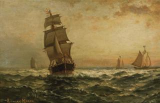 Edward Moran - Sailing At Sunset