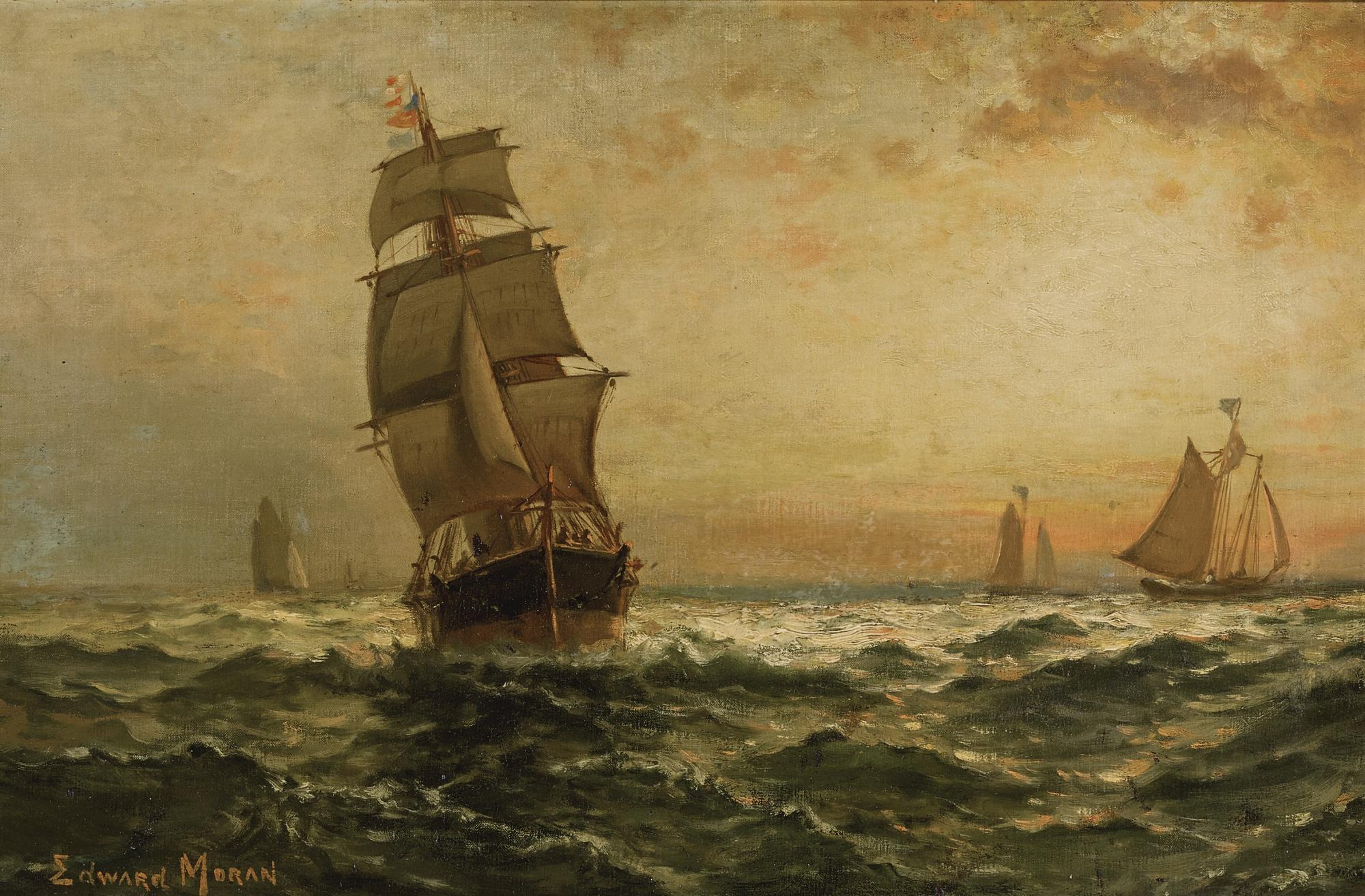 Edward Moran - Sailing At Sunset