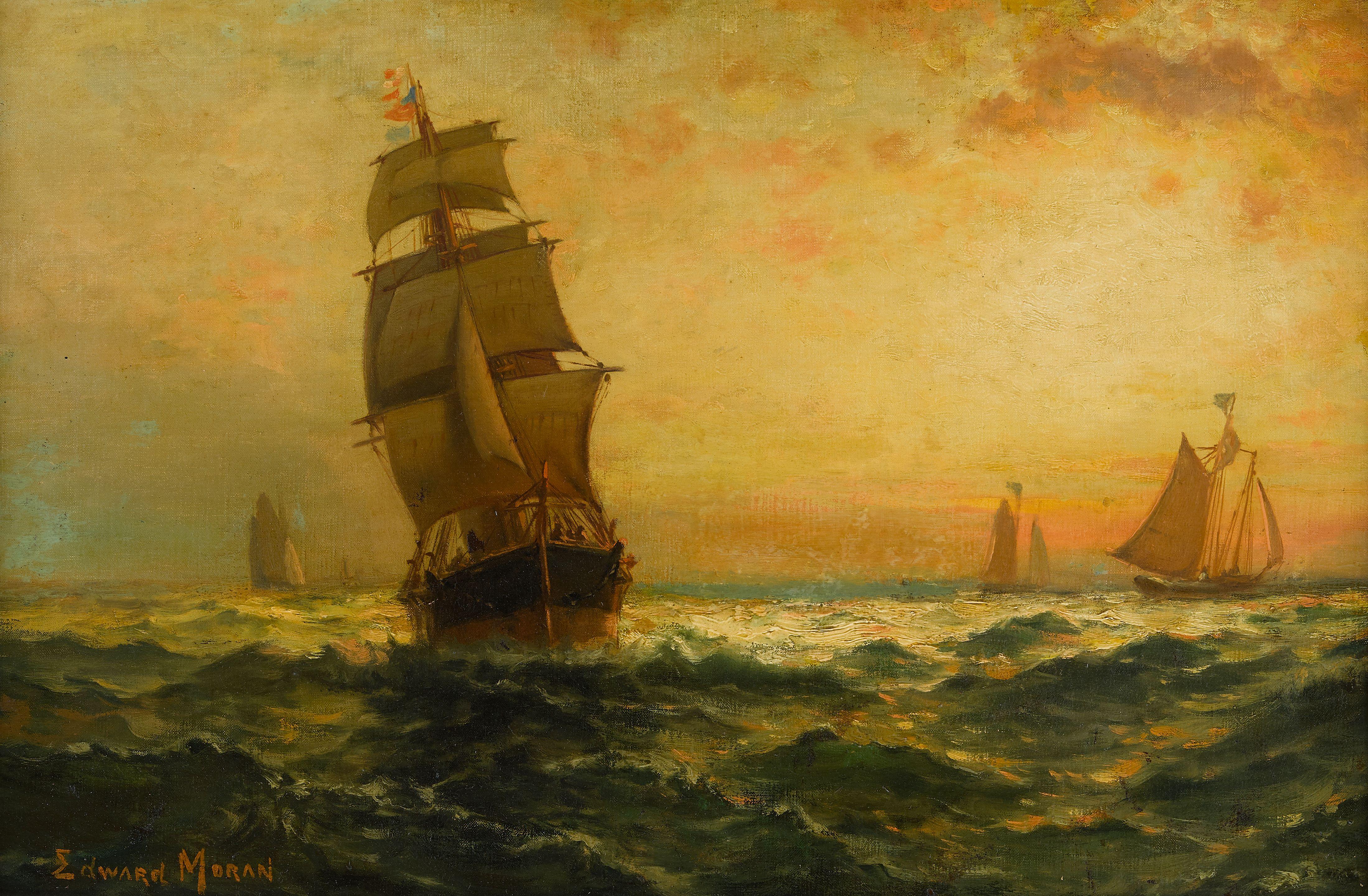 Edward Moran - Sailing at Sunset
