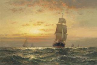 Edward Moran - Shipping at Sunset