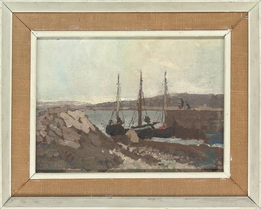 Edward Morland Lewis - Boats moored in the harbour, Connemara