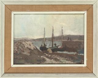 Edward Morland Lewis - Boats moored in the harbour, Connemara