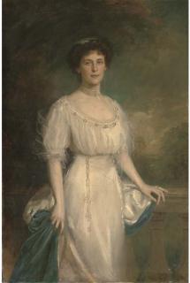 Edward Patry, R.B.A. - Portrait of A Lady, Three-Quarter-Length, In A White Dress And Ermin Trimmed Cloak