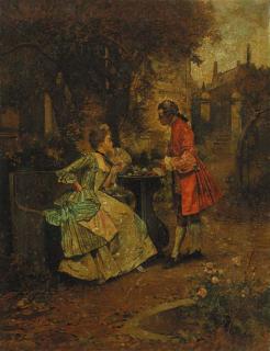 Edward Percy Moran - An Elegant Couple Having Tea in a Landscape