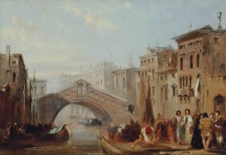 Edward Pritchett - Elegant Figures Before The Rialto Bridge, Venice