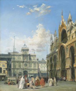 Edward Pritchett - Figures beside the Basilica of San Marco and the Torre dell\'Orlogio, Venice