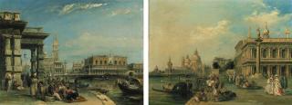 Edward Pritchett - San Marco and the Palazzo Doges from the Dogana; and Santa Maria della Salute and the Dogana from the Piazza di San Marco