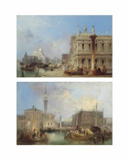 Edward Pritchett - The Entrance To The Grand Canal, Venice, From The Piazetta, With The Church Of Santa Maria Della Salute In The Distance; And The Doge\'S Palace, The Piazetta And The Campanile Of St Mark\'S, Seen From The Bacino