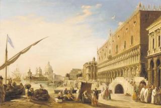 Edward Pritchett - The Riva degli Schiavoni with the Doge\'s Palace looking towards the Church of Santa Maria della Salute, Venice