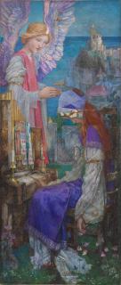 Edward Reginald Frampton, ROI - \'Or in a clear-wall\'d city on the sea Near gilded organ pipes, her hair wound with white roses, slept St.Cecily, An angel look\'d at her\'