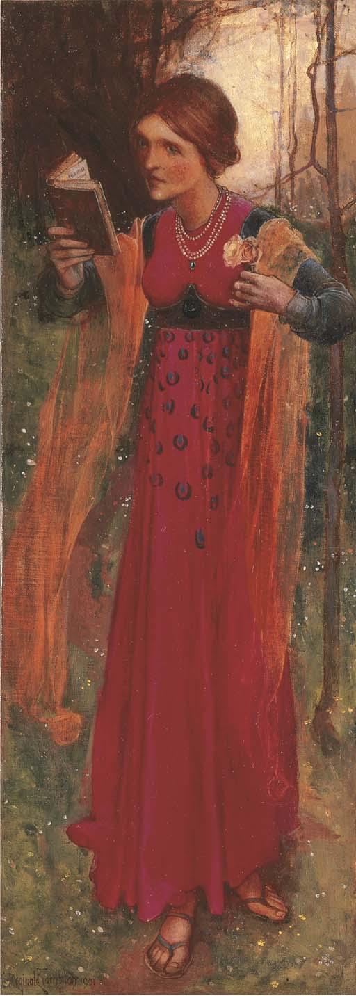 Edward Reginald Frampton - A Maiden holding a Book and Flowers