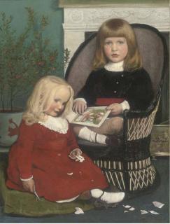 Edward Robert Hughes, R.W.S. - A Brother And Sister Seated Before A Hearth