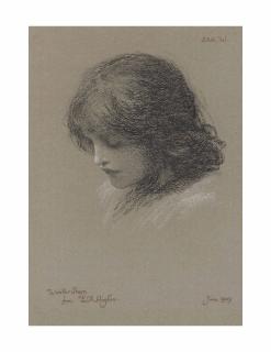 Edward Robert Hughes, R.W.S. - Head study of a young girl, looking downwards
